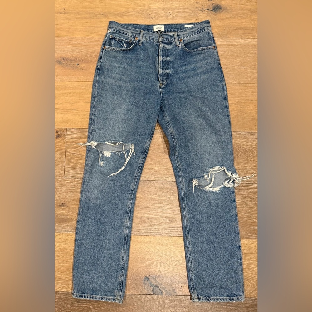 CITIZENS of HUMANITY Sabine Straight Leg High Waist Ripped Blue Jeans Size 29 - Picture 3 of 14